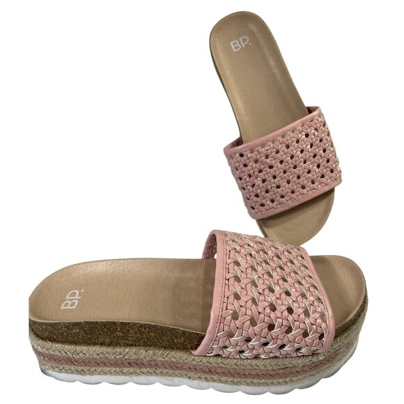 BP Chunky Platform Sandals Womens 9.5 Pink Espadrille Slip On Slide Shoes Boho - Picture 1 of 11